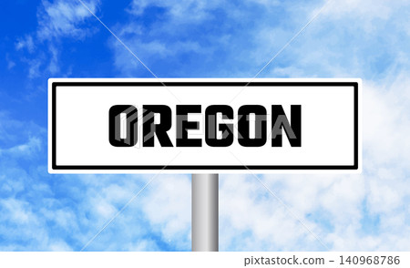 Oregon road sign on sky background Oregon road sign on sky background 140968786
