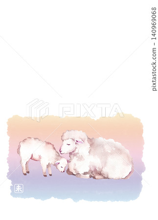 Watercolor New Year's card template featuring a mother and baby sheep (no congratulatory message) Watercolor New Year's card template featuring a mother and baby sheep (no congratulatory message) 140969068