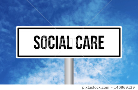 Social care road sign on blue sky background Social care road sign on blue sky background 140969129