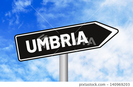 Umbria road sign on cloudy sky background Umbria road sign on cloudy sky background 140969203