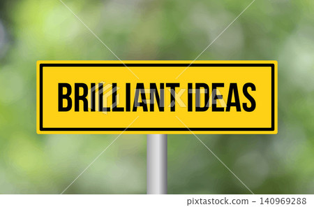 Brilliant ideas road sign on blur background Brilliant ideas road sign on blur background 140969288