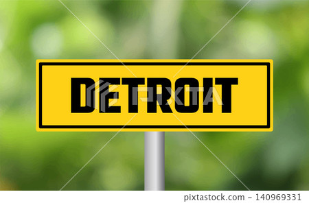 Detroit road sign on blur background 140969331