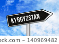 Kyrgyzstan road sign on sky background 140969482