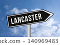 Lancaster road sign on sky background 140969483