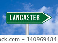 Lancaster road sign on sky background 140969484