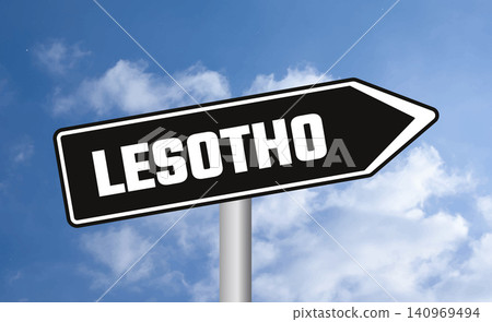 Lesotho road sign on blue sky background Lesotho road sign on blue sky background 140969494