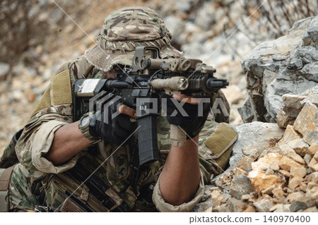 Special forces ranger battle in jungle terrain during border secure military operation Special forces ranger battle in jungle terrain during border secure military operation 140970400
