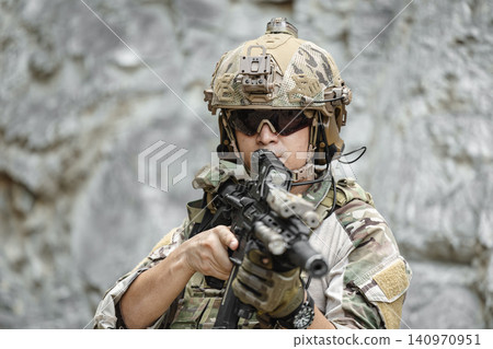 Military special forces soldier team in combat operation, tactical military portrait in action Military special forces soldier team in combat operation, tactical military portrait in action 140970951