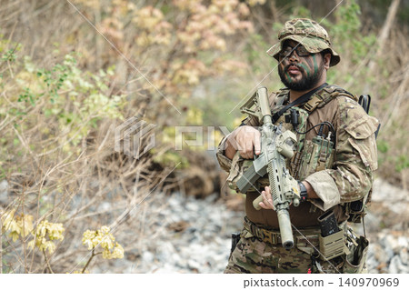 Military special forces soldier team in combat operation, tactical military portrait in action Military special forces soldier team in combat operation, tactical military portrait in action 140970969