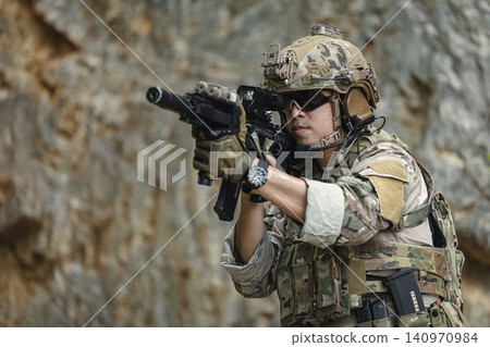 Military special forces soldier team in combat operation, tactical military portrait in action Military special forces soldier team in combat operation, tactical military portrait in action 140970984