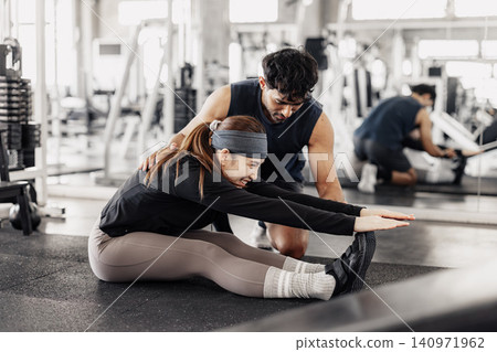 Personal trainer, Fitness stretching, Gym workout, Flexibility training, Healthy lifestyle 140971962