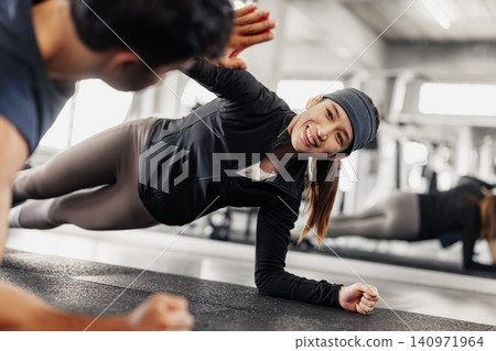 Personal trainer, Fitness stretching, Gym workout, Flexibility training, Healthy lifestyle Personal trainer, Fitness stretching, Gym workout, Flexibility training, Healthy lifestyle 140971964