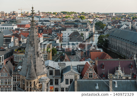 Ghent, Belgium - July 18 2024: Aerial view of Ghent during Musical Festival Gentse Feesten Ghent, Belgium - July 18 2024: Aerial view of Ghent during Musical Festival Gentse Feesten 140972329