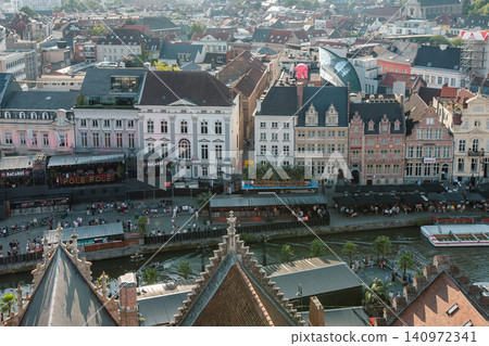 Ghent, Belgium - July 18 2024: Aerial view of Ghent during Musical Festival Gentse Feesten Ghent, Belgium - July 18 2024: Aerial view of Ghent during Musical Festival Gentse Feesten 140972341