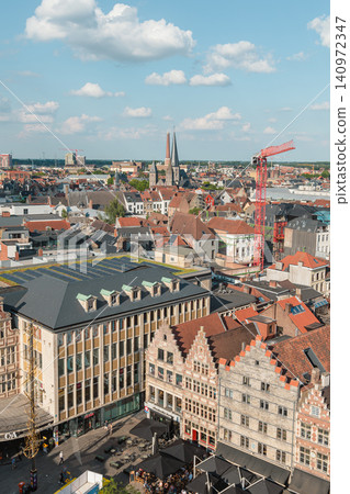 Ghent, Belgium - July 18 2024: Aerial view of Ghent during Musical Festival Gentse Feesten Ghent, Belgium - July 18 2024: Aerial view of Ghent during Musical Festival Gentse Feesten 140972347