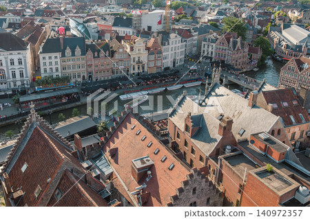 Ghent, Belgium - July 18 2024: Aerial view of Ghent during Musical Festival Gentse Feesten 140972357