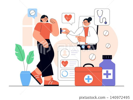 Telemedicine Vector Illustration Featuring Online Doctor Consultation, Virtual Healthcare, Remote Medical Care, and Telehealth Technology Telemedicine Vector Illustration Featuring Online Doctor Consultation, Virtual Healthcare, Remote Medical Care, and Telehealth Technology 140972495