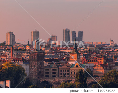 Prague's New Town and Old Town bathed in the morning light Prague's New Town and Old Town bathed in the morning light 140973022