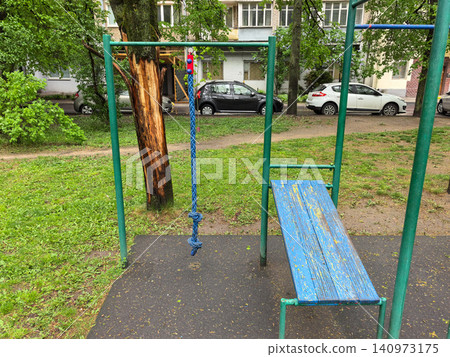 Street Workout Area with Sit Up Bench and Rope Street Workout Area with Sit Up Bench and Rope 140973175