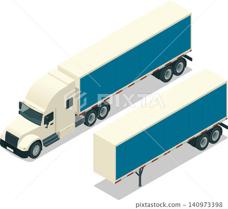Semi truck with dry van trailer Semi truck with dry van trailer 140973398