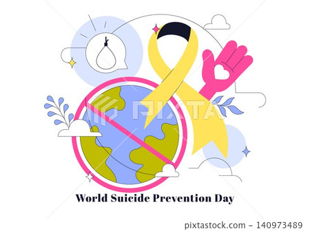 World Suicide Prevention Day Vector Illustration Featuring Mental Health Awareness, Hope Ribbon, Suicide Prevention, and Life Saving Campaign World Suicide Prevention Day Vector Illustration Featuring Mental Health Awareness, Hope Ribbon, Suicide Prevention, and Life Saving Campaign 140973489