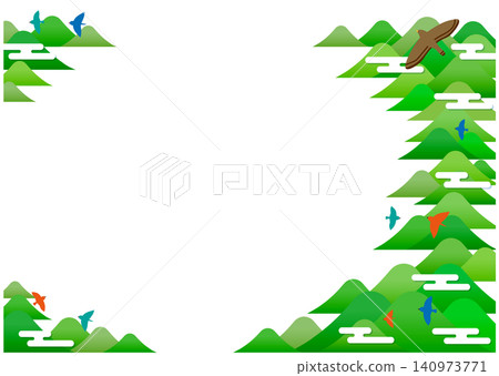 A natural landscape frame featuring mountain ranges and flying birds. A natural landscape frame featuring mountain ranges and flying birds. 140973771