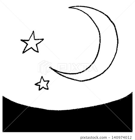 一幅簡單的手繪新月和星空圖。 一幅簡單的手繪新月和星空圖。 140974012