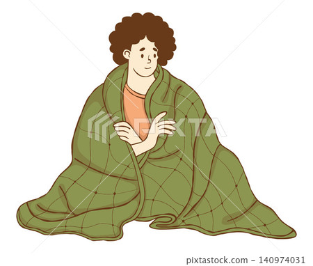 Weighted Blanket Therapy. Woman Wrapped in Heavy Quilt for Anxiety Relief. Sensory Bedding for Autism ADHD Insomnia Comfort. Mental Health Self Care Tool. Vector Illustration Isolated Color Hand Drawn Weighted Blanket Therapy. Woman Wrapped in Heavy Quilt for Anxiety Relief. Sensory Bedding for Autism ADHD Insomnia Comfort. Mental Health Self Care Tool. Vector Illustration Isolated Color Hand Drawn 140974031