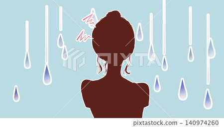 Woman with a headache, rain, silhouette Woman with a headache, rain, silhouette 140974260