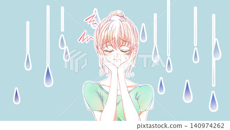 Woman with a headache, rain Woman with a headache, rain 140974262