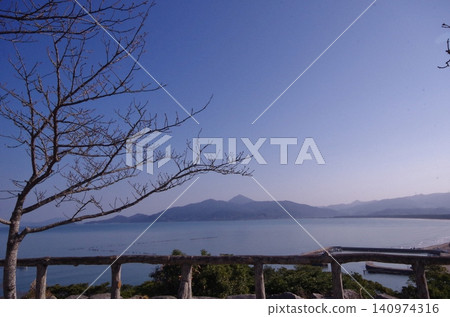 View of Karatsu Bay and Mount Ukiyama from the Karatsu Castle observation deck. View of Karatsu Bay and Mount Ukiyama from the Karatsu Castle observation deck. 140974316