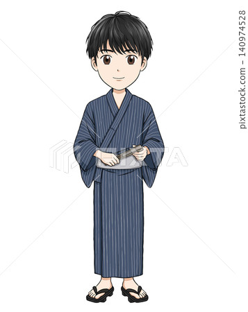 身穿浴衣的男子全身插畫。 身穿浴衣的男子全身插畫。 140974528