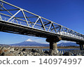 The Shinkansen crosses the Fujikawa Railway Bridge, speeding as if flying over Mt. Fuji. January, Mt. Fuji 2082 Shinkansen and Fujikawa Railway Bridge The Shinkansen crosses the Fujikawa Railway Bridge, speeding as if flying over Mt. Fuji. January, Mt. Fuji 2082 Shinkansen and Fujikawa Railway Bridge 140974997
