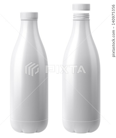 Two white Plastic bottles with an open and closed lid Template. For kefir, milk, yogurt and other beverages. Blank Packaging Isolated On White Background. Realistic 3d vector illustration. Two white Plastic bottles with an open and closed lid Template. For kefir, milk, yogurt and other beverages. Blank Packaging Isolated On White Background. Realistic 3d vector illustration. 140975356
