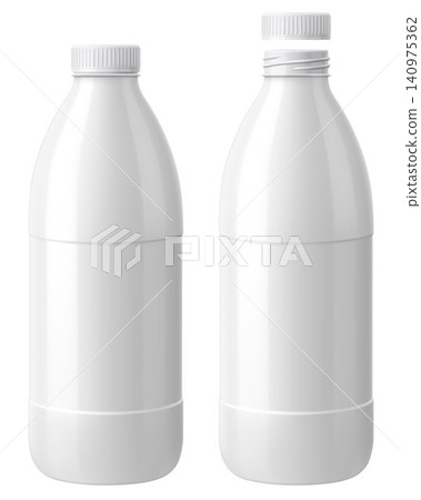 Two white Plastic bottles with an open and closed lid Template. For kefir, milk, yogurt and other beverages. Blank Packaging Isolated On White Background. Realistic 3d vector illustration. Two white Plastic bottles with an open and closed lid Template. For kefir, milk, yogurt and other beverages. Blank Packaging Isolated On White Background. Realistic 3d vector illustration. 140975362