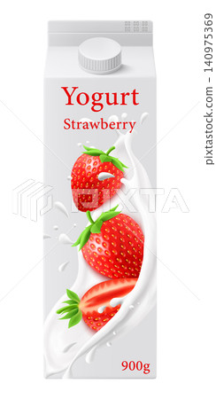 White matte plastic bottle for strawberry yogurt, cream or milkshake. 3d realistic packaging mockup template. yogurt cream with fresh strawberry isolated on white background, Vector illustration White matte plastic bottle for strawberry yogurt, cream or milkshake. 3d realistic packaging mockup template. yogurt cream with fresh strawberry isolated on white background, Vector illustration 140975369