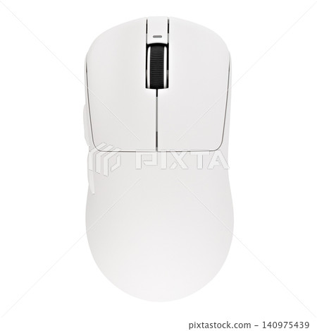 Top view of modern white wireless gaming mouse isolated on white background Top view of modern white wireless gaming mouse isolated on white background 140975439