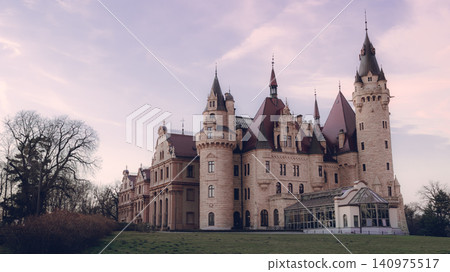 The sunset sky and Moszna Castle in Poland The sunset sky and Moszna Castle in Poland 140975517