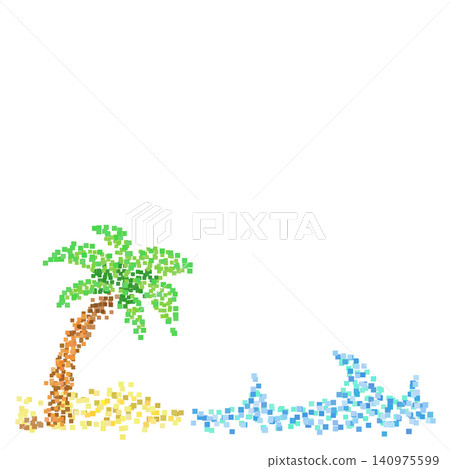 Square dot illustration of palm trees and a summer background frame with the sea Square dot illustration of palm trees and a summer background frame with the sea 140975599