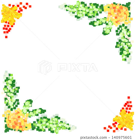 夏季背景邊框，以方形點陣圖案呈現植物和花卉圖案 140975601