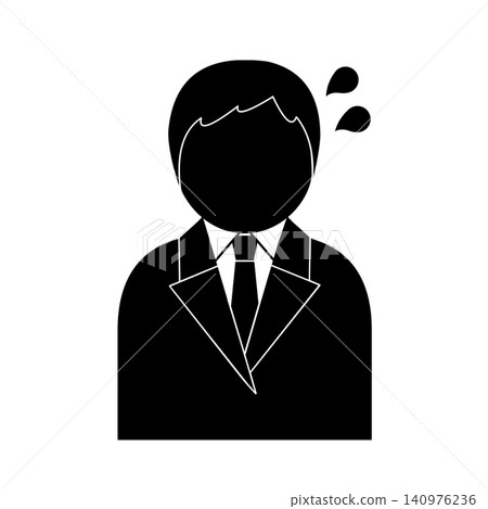 A simple pictogram of a sweating businessman's upper body (anxious, troubled, nervous). A simple pictogram of a sweating businessman's upper body (anxious, troubled, nervous). 140976236