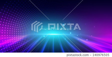 Circle particle hi tech neon blue light ray on dark blue background. Futuristics technology concept. 140976505