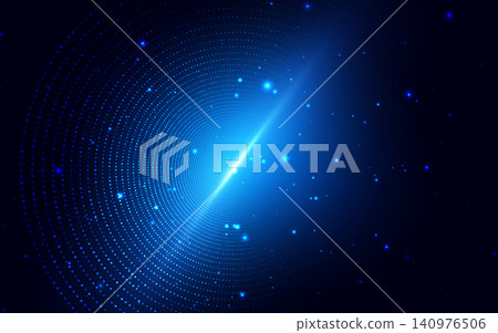 Abstract Blue Digital Tunnel with Glowing Particle Rings and Light Beam. Abstract Blue Digital Tunnel with Glowing Particle Rings and Light Beam. 140976506