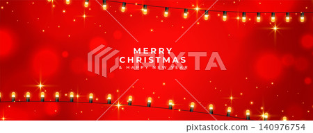 shiny merry christmas red bokeh banner with light string 140976754