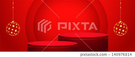 merry christmas red banner with 3d podium platform merry christmas red banner with 3d podium platform 140976814