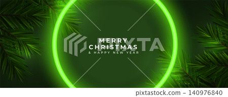 neon style merry chirstmas holiday banner with fir branches neon style merry chirstmas holiday banner with fir branches 140976840