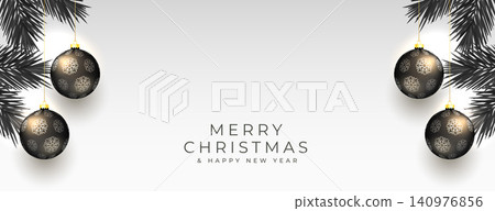merry chrsitmas event banner with 3d bauble in hanging style 140976856