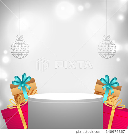 3d podium with realistic gift box design on grey background 3d podium with realistic gift box design on grey background 140976867