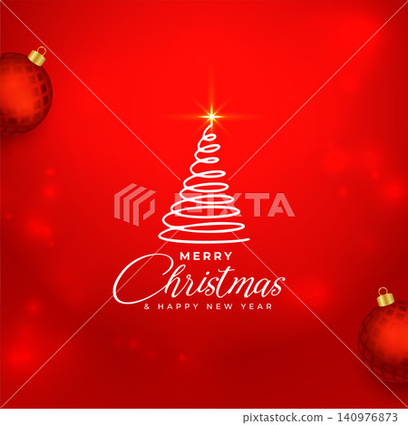 merry christmas and new eve red background with xmas ball merry christmas and new eve red background with xmas ball 140976873