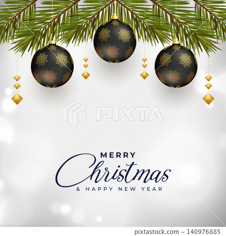elegant merry xmas greeting card with realistic ball design elegant merry xmas greeting card with realistic ball design 140976885